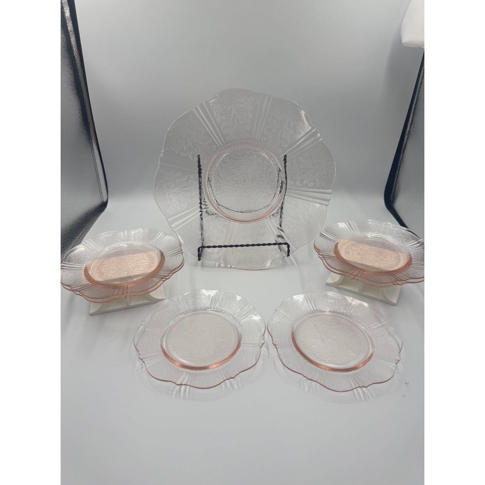 MacBeth-Evans Sweetheart Pink Depression Glass Plate Set‎ 7pc Vintage 1930